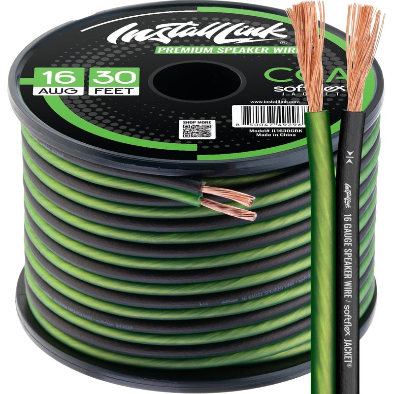 Install Link 16 AWG Gauge Speaker Wire Cable (30 Feet) Stereo, Car or Home Theater, CCA - Image 1